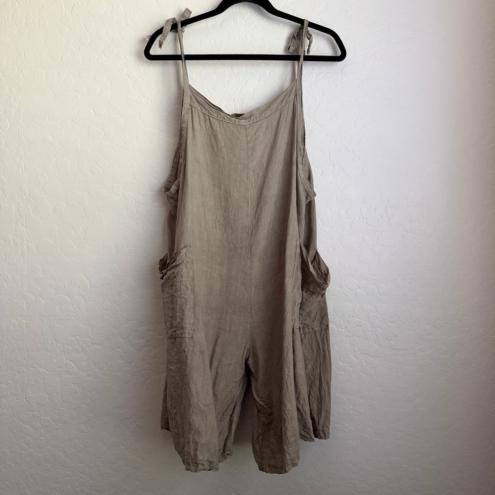 Meo Meli Women's Linen Boho Romper Tan One Size